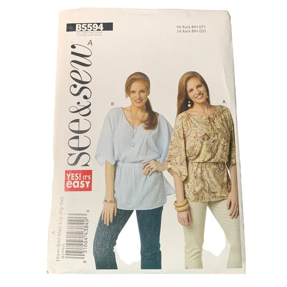 See & Sew Pattern B5594 Misses' Tunics Shirt Size XS-XL uncut - Picture 1 of 2